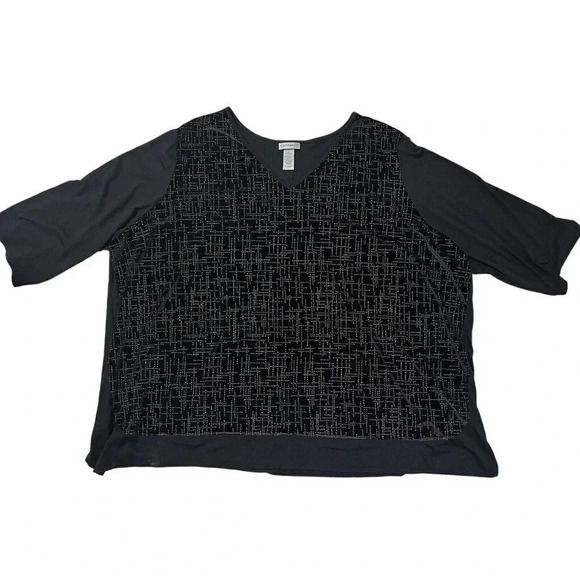 Catherines Top Blouse 4X 30/32W Black Metallic Detail Velvet 3/4 Sleeve - Picture 6 of 9